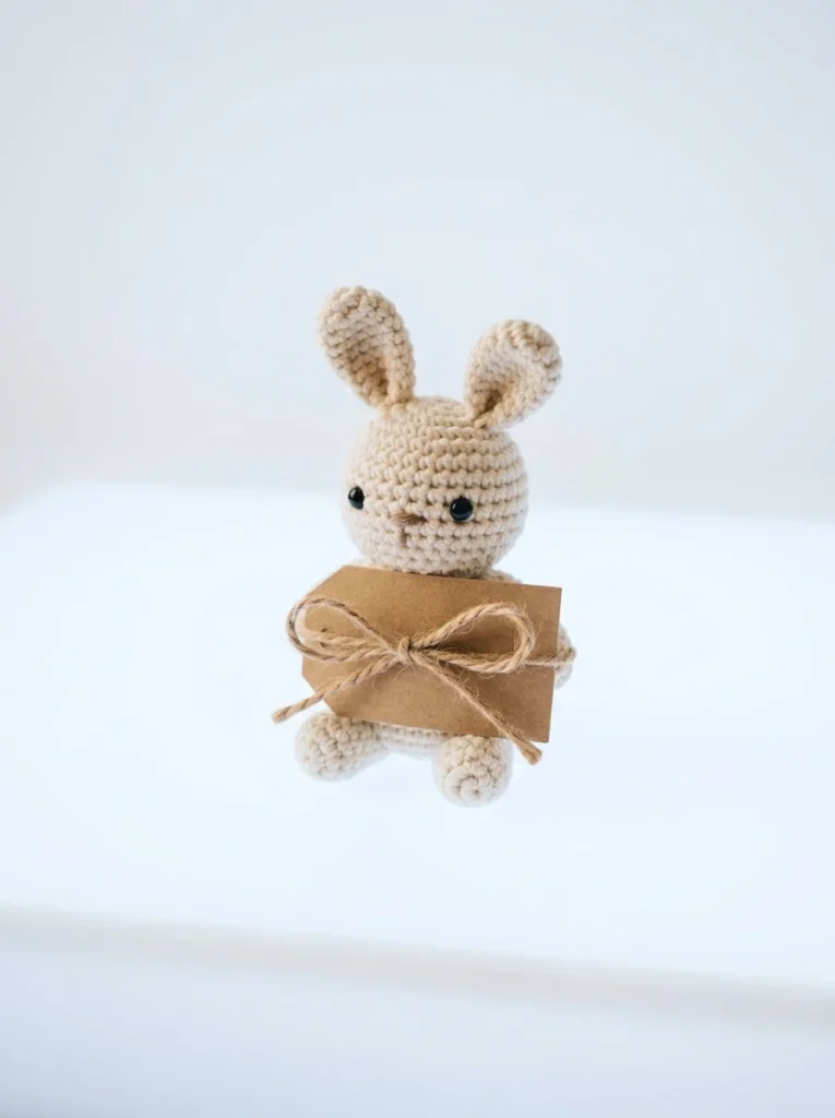 A small handmade crochet animal prepared as a gift